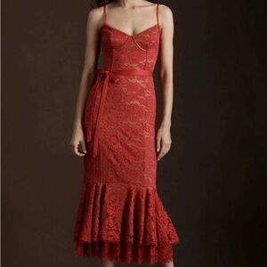 V. Chapman Scarlet Lace Naomi Midi Dress